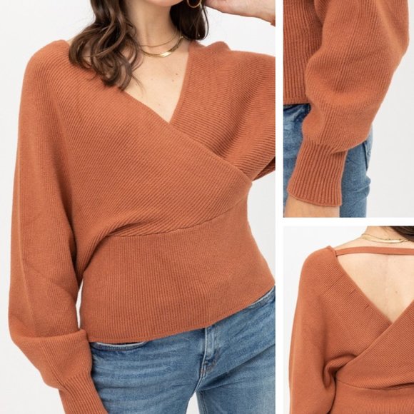 NEW Terra Cotta Rust Wrap Dolman Soft Cozy Sweater - Picture 6 of 8